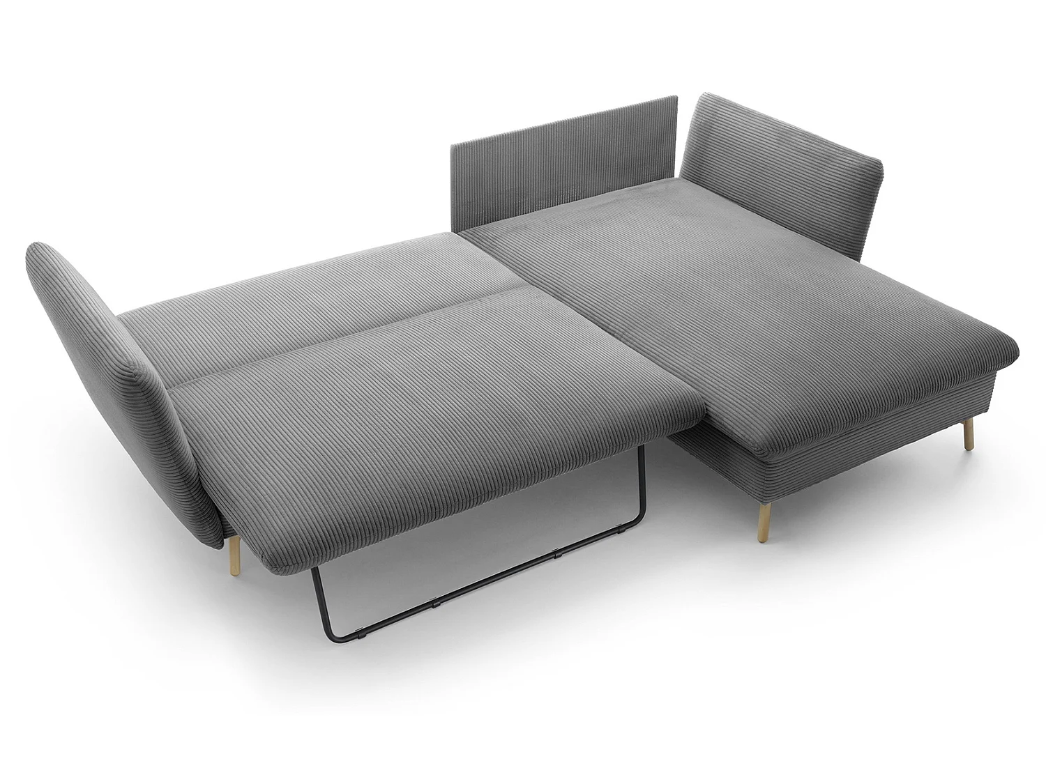 Canapé d'angle convertible Savona 260 cm, velours côtelé, droite - canapé d'angle avec coffre de rangement, gris