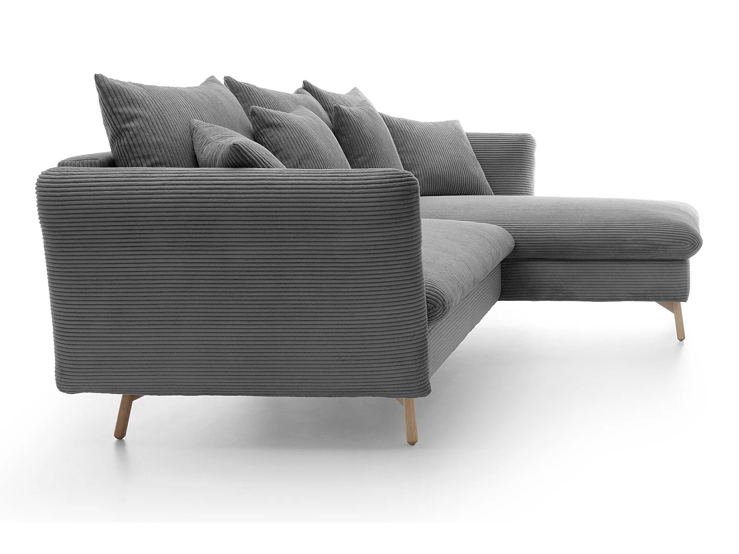 Canapé d'angle convertible Savona 260 cm, velours côtelé, droite - canapé d'angle avec coffre de rangement, gris