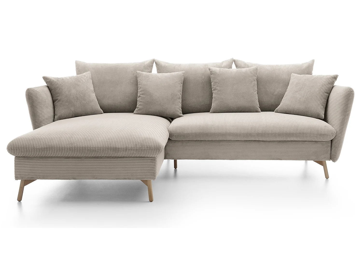 Canapé d'angle convertible Savona 260 cm, velours côtelé, gauche - canapé d'angle avec coffre de rangement, beige