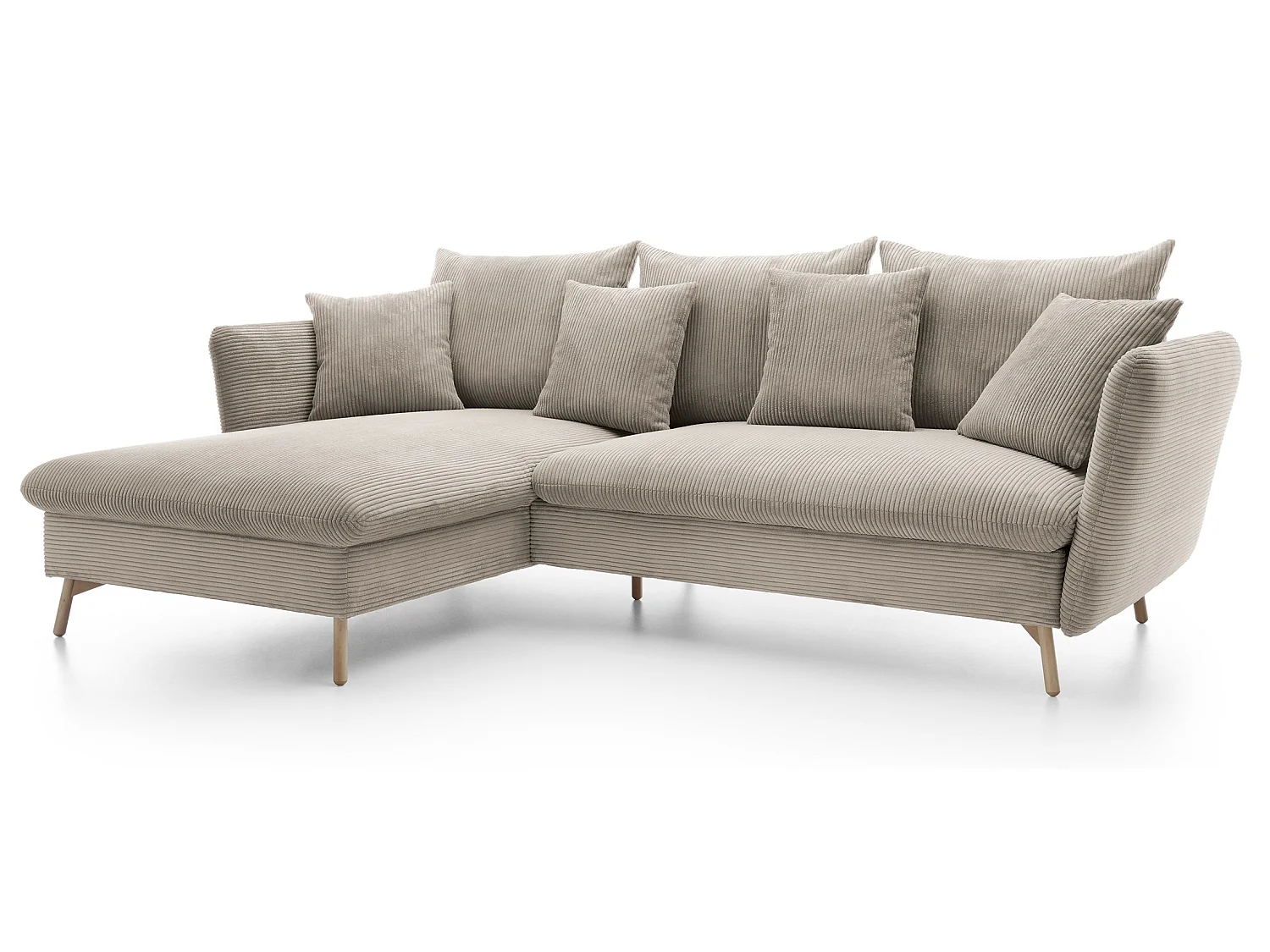 Canapé d'angle convertible Savona 260 cm, velours côtelé, gauche - canapé d'angle avec coffre de rangement, beige