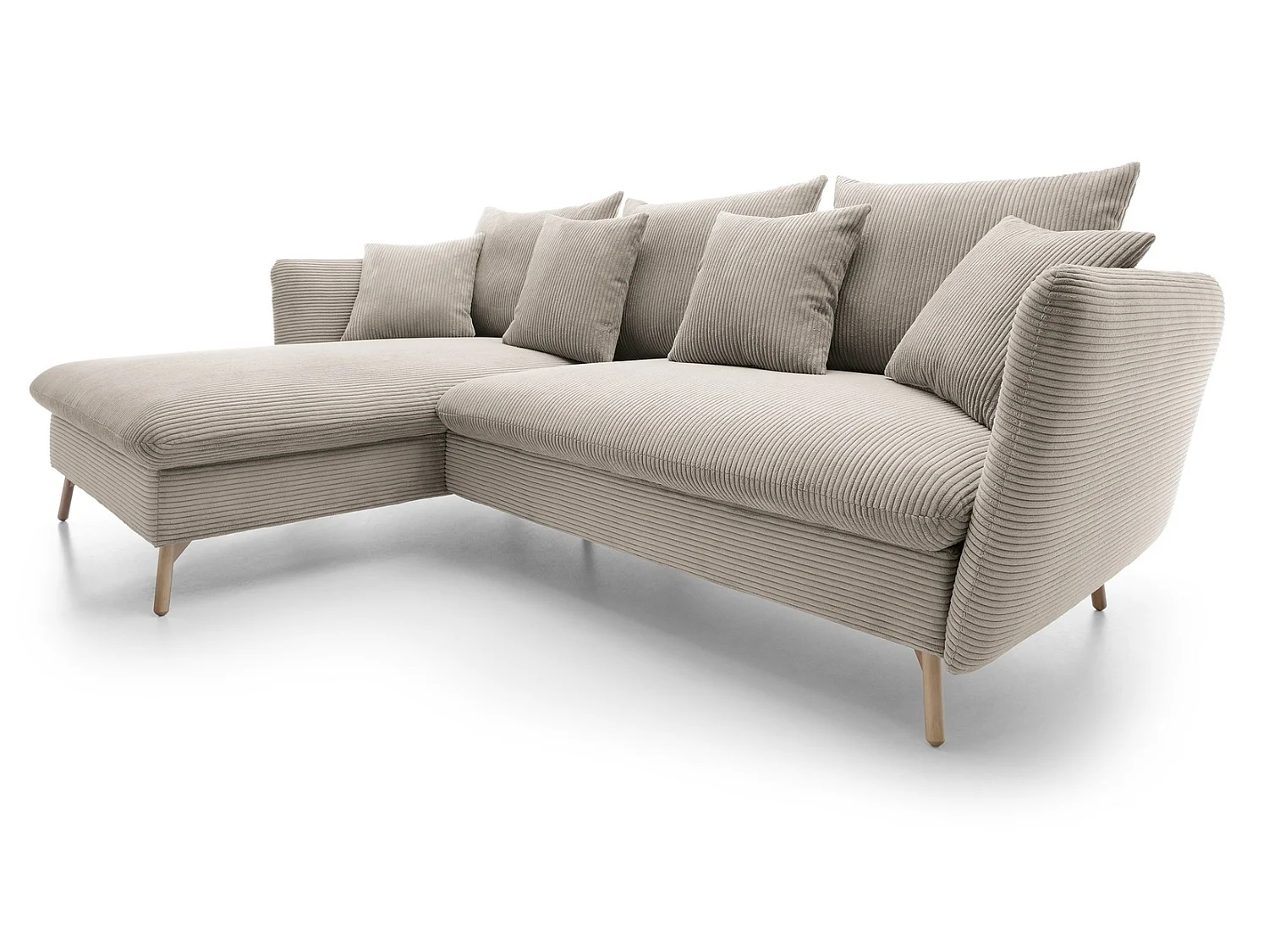 Canapé d'angle convertible Savona 260 cm, velours côtelé, gauche - canapé d'angle avec coffre de rangement, beige