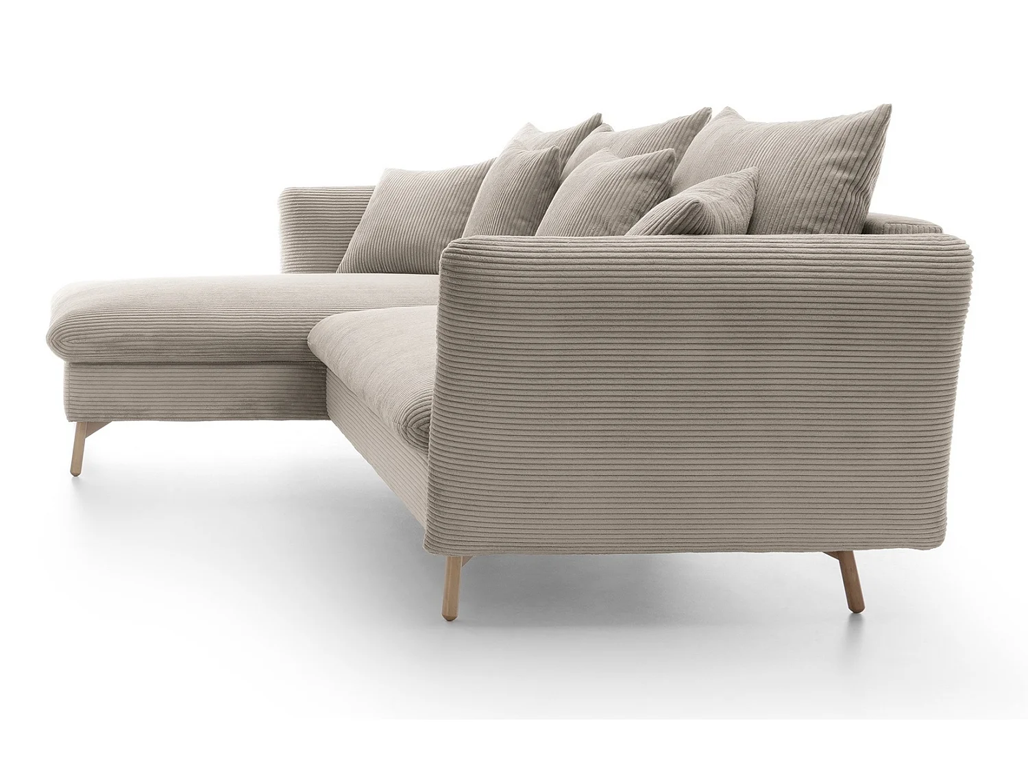 Canapé d'angle convertible Savona 260 cm, velours côtelé, gauche - canapé d'angle avec coffre de rangement, beige