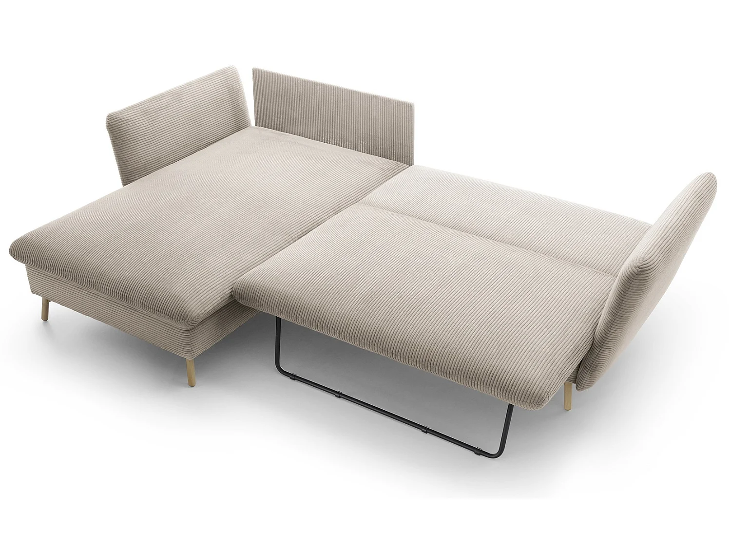 Canapé d'angle convertible Savona 260 cm, velours côtelé, gauche - canapé d'angle avec coffre de rangement, beige