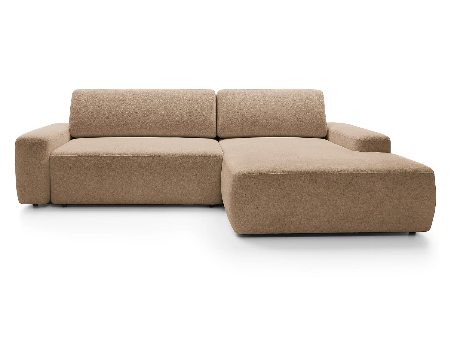 Canapé d'angle Orea M 265 cm convertible - formes arrondies, design moderne, canapé d'angle avec rangement, droite, brun clair