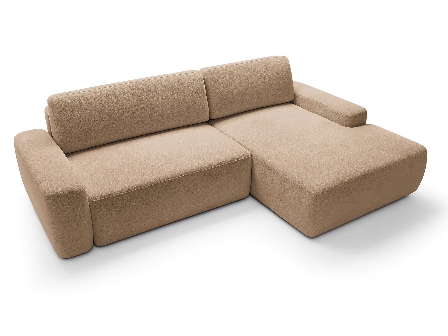 Canapé d'angle Orea M 265 cm convertible - formes arrondies, design moderne, canapé d'angle avec rangement, droite, brun clair
