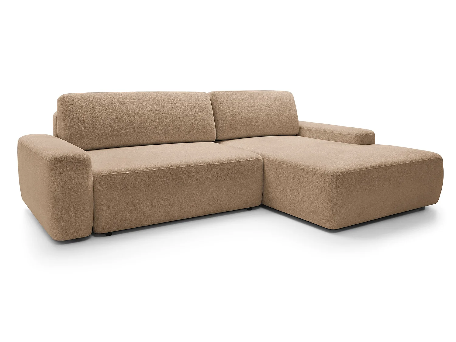 Canapé d'angle Orea M 265 cm convertible - formes arrondies, design moderne, canapé d'angle avec rangement, droite, brun clair