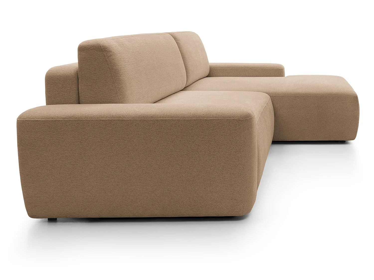 Canapé d'angle Orea M 265 cm convertible - formes arrondies, design moderne, canapé d'angle avec rangement, droite, brun clair