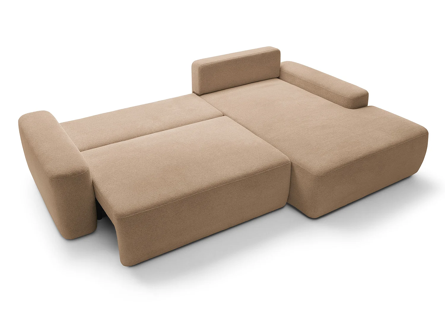 Canapé d'angle Orea M 265 cm convertible - formes arrondies, design moderne, canapé d'angle avec rangement, droite, brun clair