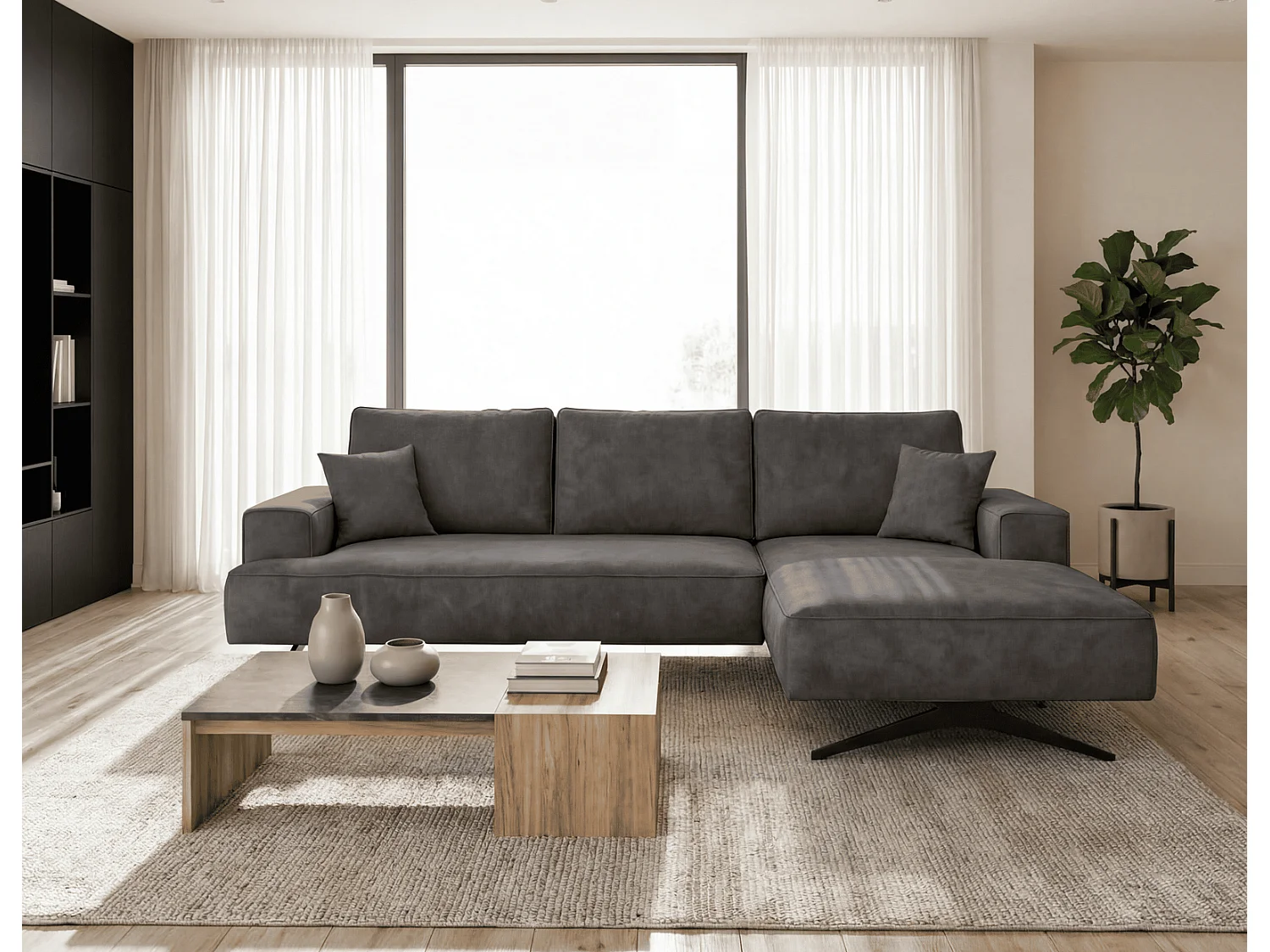 Ecksofa Zenaro in L-Form auf Füßen - modernes Design, Sofa 260 cm, rechts, Dunkelgrau