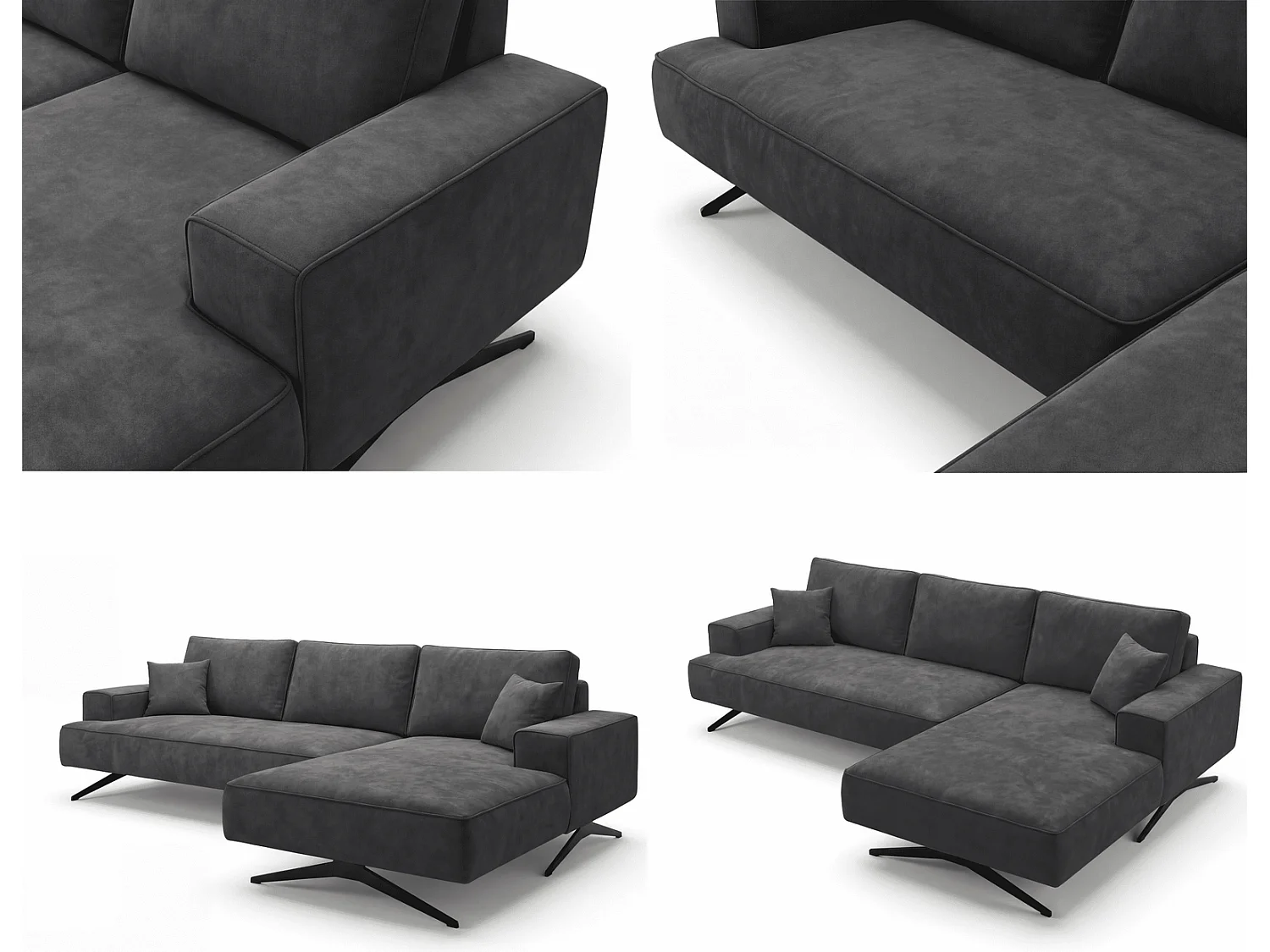 Ecksofa Zenaro in L-Form auf Füßen - modernes Design, Sofa 260 cm, rechts, Dunkelgrau