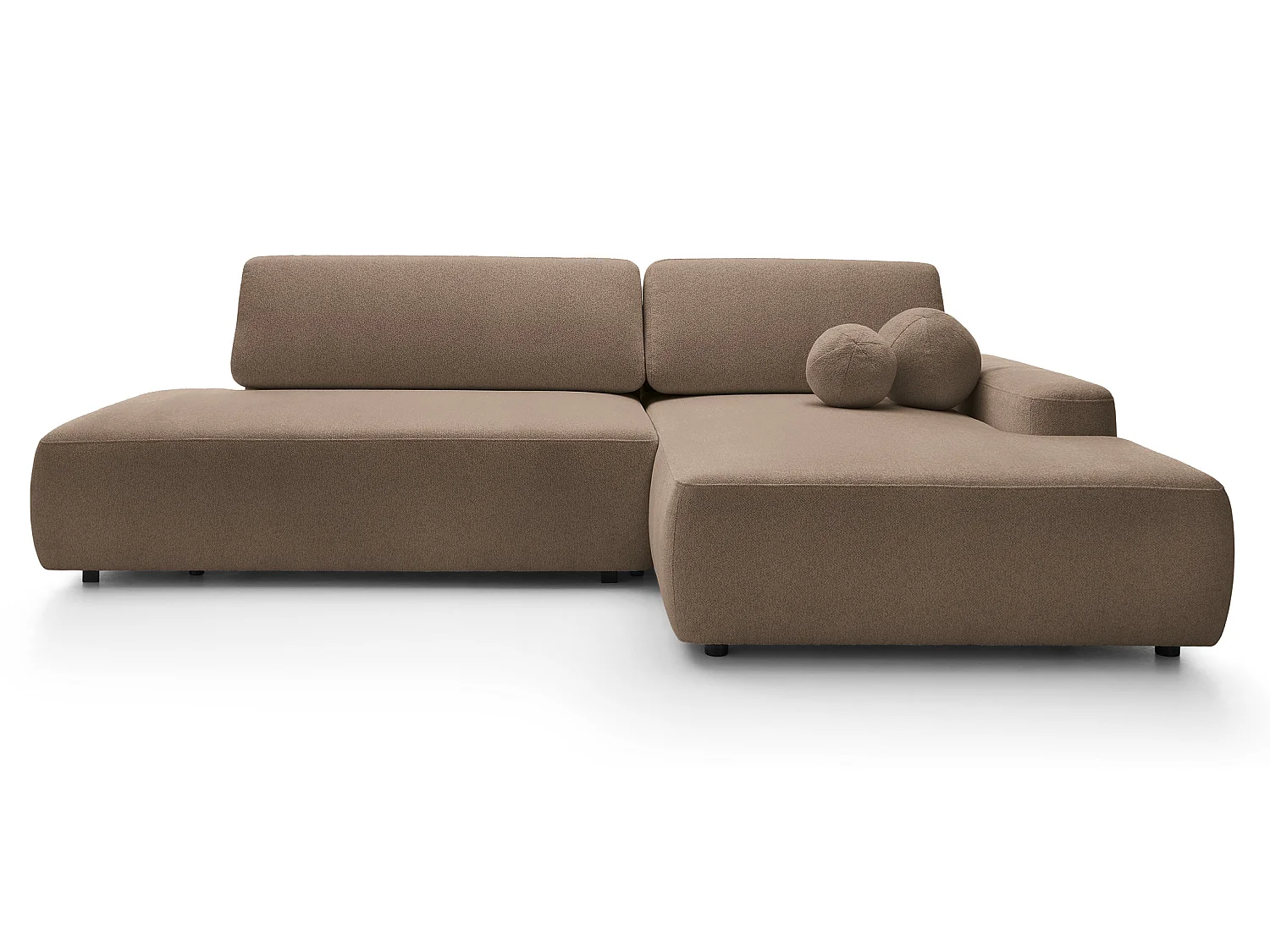 Canapé d'angle Orea O avec rangement design aux formes arrondies - canapé d'angle convertible, droit, marron