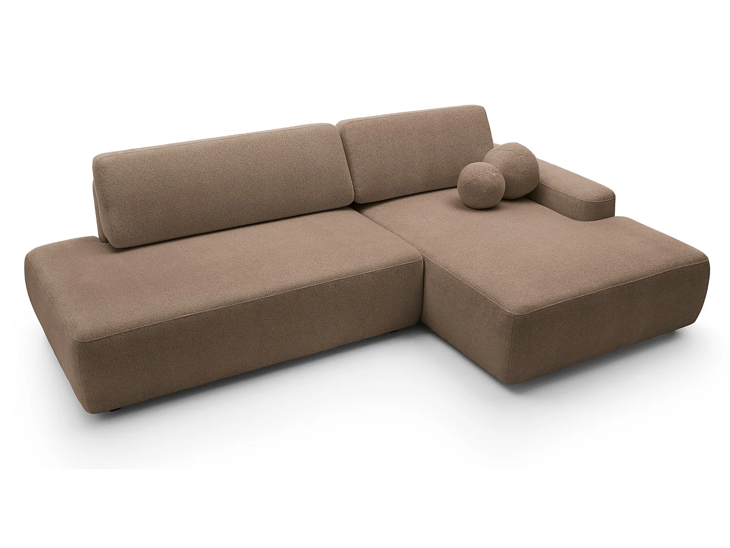 Canapé d'angle Orea O avec rangement design aux formes arrondies - canapé d'angle convertible, droit, marron