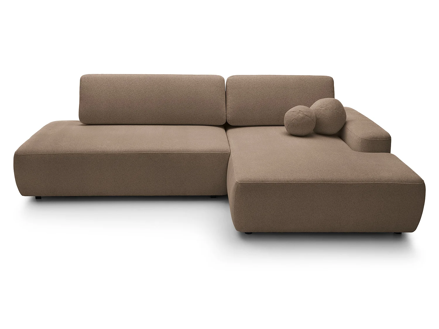 Canapé d'angle Orea O avec rangement design aux formes arrondies - canapé d'angle convertible, droit, marron