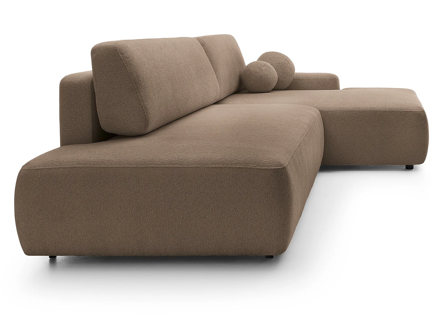 Canapé d'angle Orea O avec rangement design aux formes arrondies - canapé d'angle convertible, droit, marron