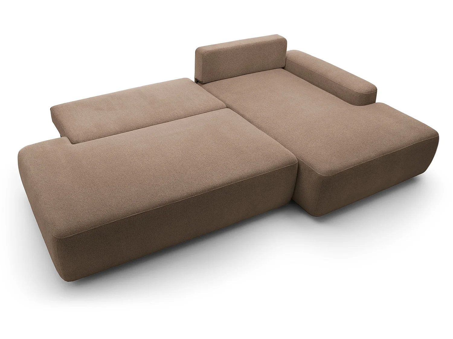 Canapé d'angle Orea O avec rangement design aux formes arrondies - canapé d'angle convertible, droit, marron