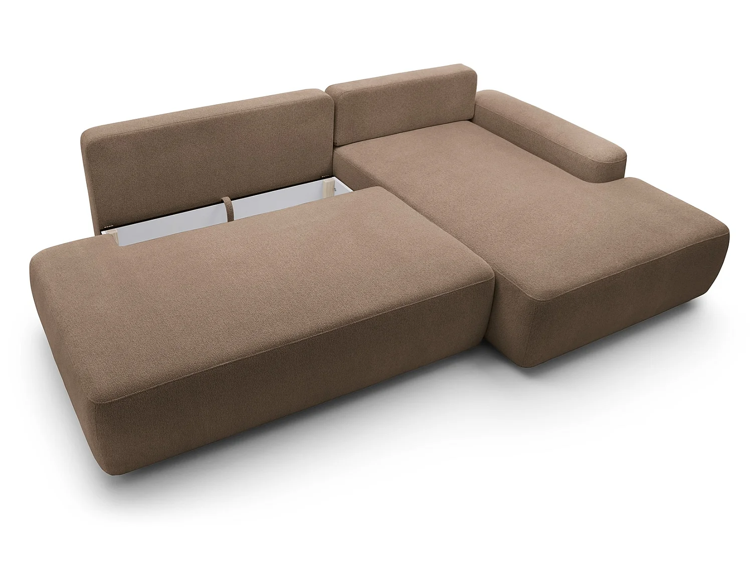 Canapé d'angle Orea O avec rangement design aux formes arrondies - canapé d'angle convertible, droit, marron