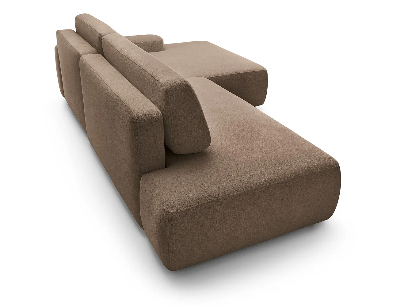 Canapé d'angle Orea O avec rangement design aux formes arrondies - canapé d'angle convertible, droit, marron