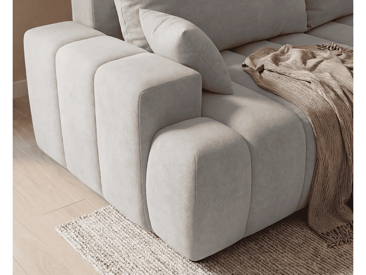 Canapé d'angle Hago 270 cm avec coffre de rangement, canapé convertible moderne, droite, gris clair