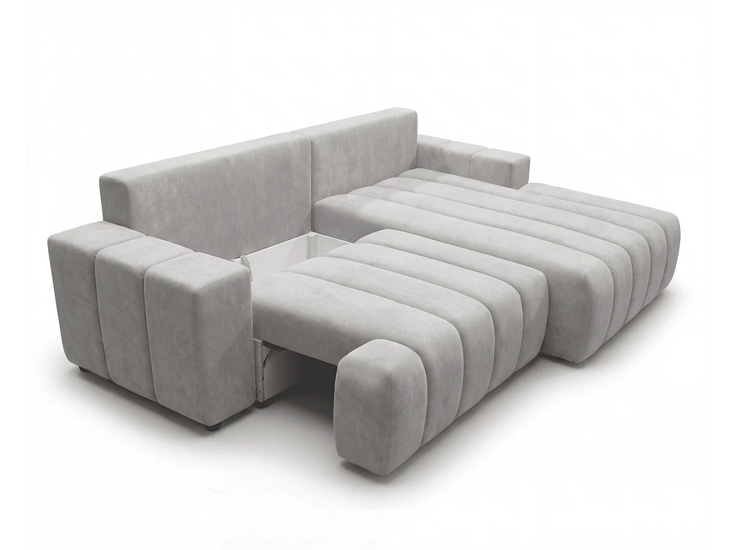 Canapé d'angle Hago 270 cm avec coffre de rangement, canapé convertible moderne, droite, gris clair