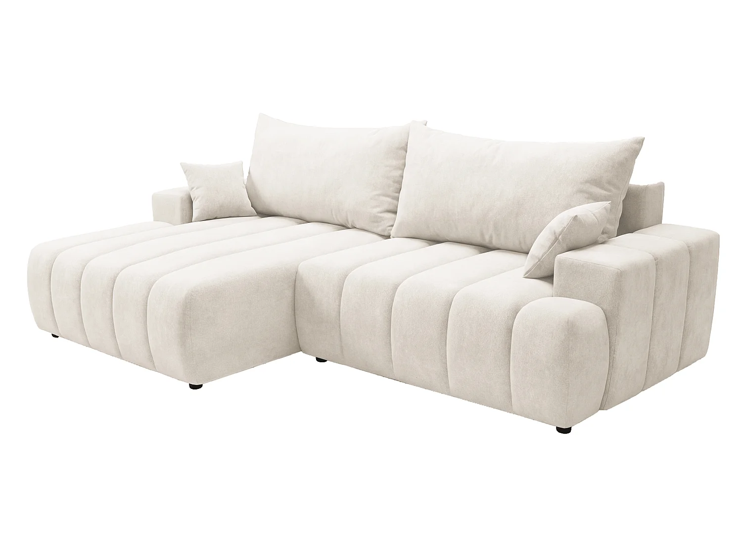 Canapé d'angle Hago 270 cm avec coffre de rangement, canapé convertible moderne, gauche, crème