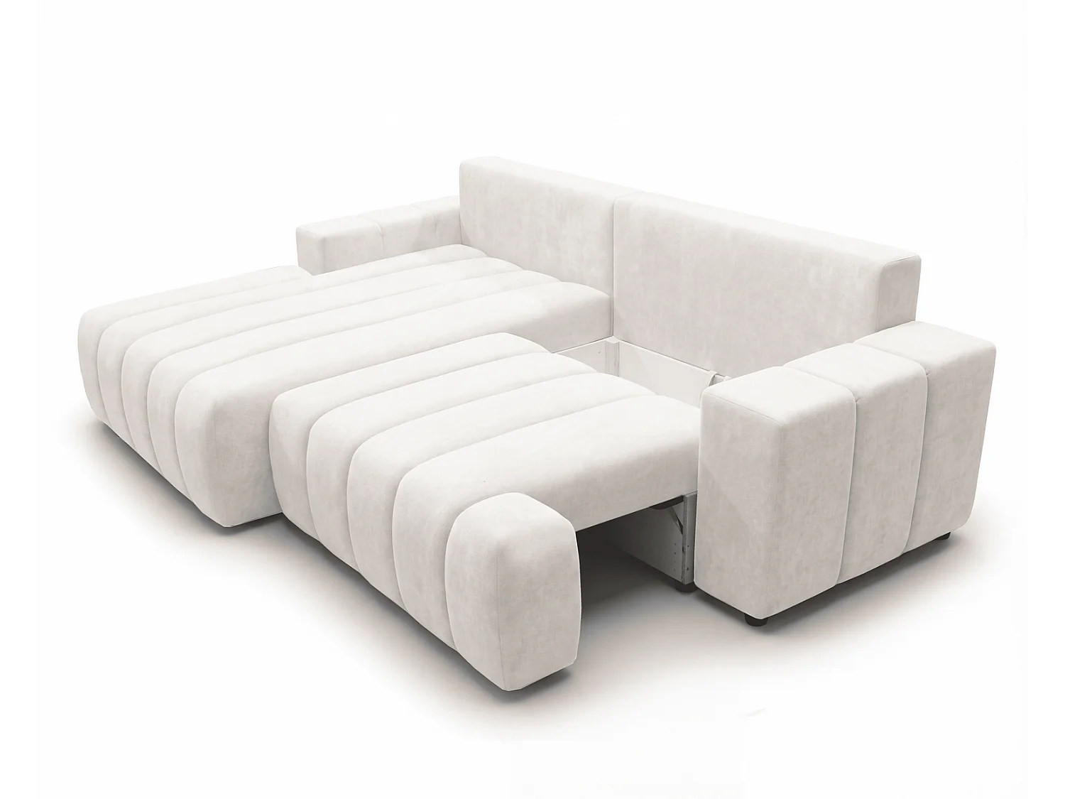 Canapé d'angle Hago 270 cm avec coffre de rangement, canapé convertible moderne, gauche, crème