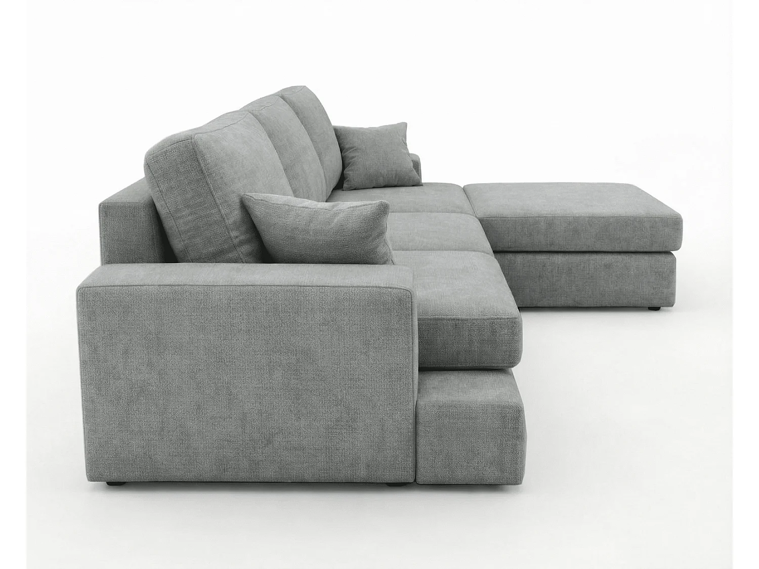 Canapé d'angle moelleux Fidenzo 260 cm, droite, non convertible, design moderne, gris