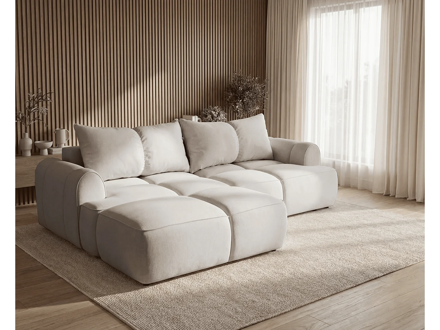 Canapé d'angle Avani 280 cm, canapé convertible avec rangement, design moderne, gauche, gris clair