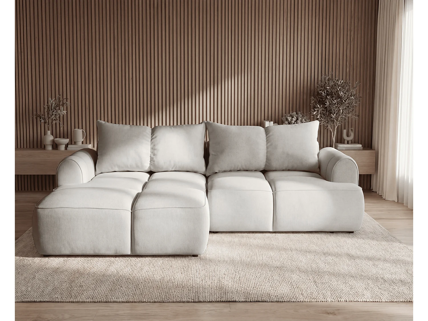 Canapé d'angle Avani 280 cm, canapé convertible avec rangement, design moderne, gauche, gris clair