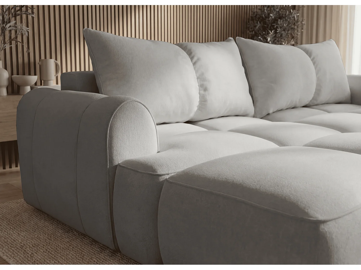 Canapé d'angle Avani 280 cm, canapé convertible avec rangement, design moderne, gauche, gris clair