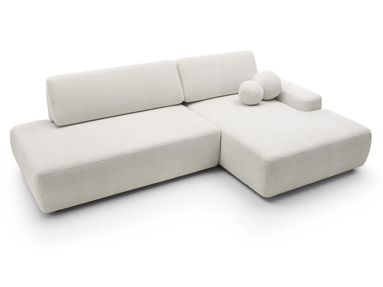 Canapé d'angle Orea O avec rangement design aux formes arrondies - canapé d'angle convertible, droit, crème
