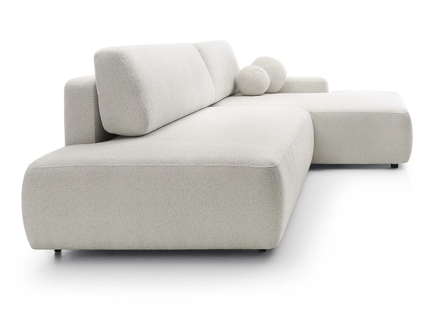 Canapé d'angle Orea O avec rangement design aux formes arrondies - canapé d'angle convertible, droit, crème
