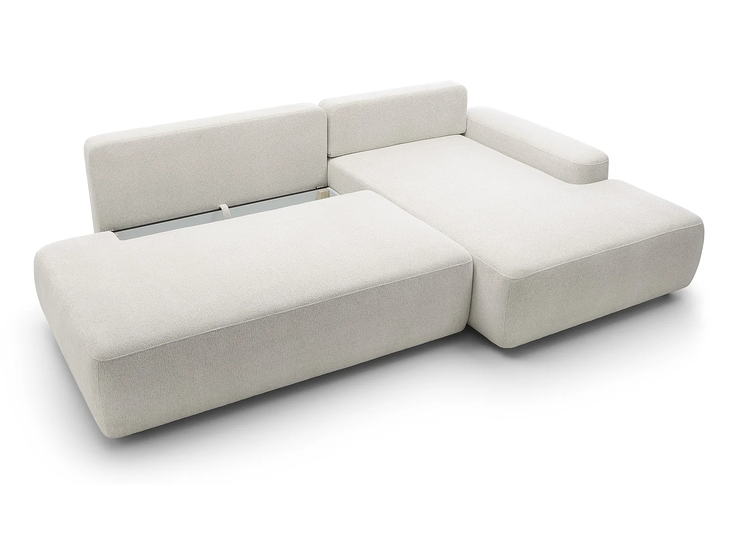 Canapé d'angle Orea O avec rangement design aux formes arrondies - canapé d'angle convertible, droit, crème