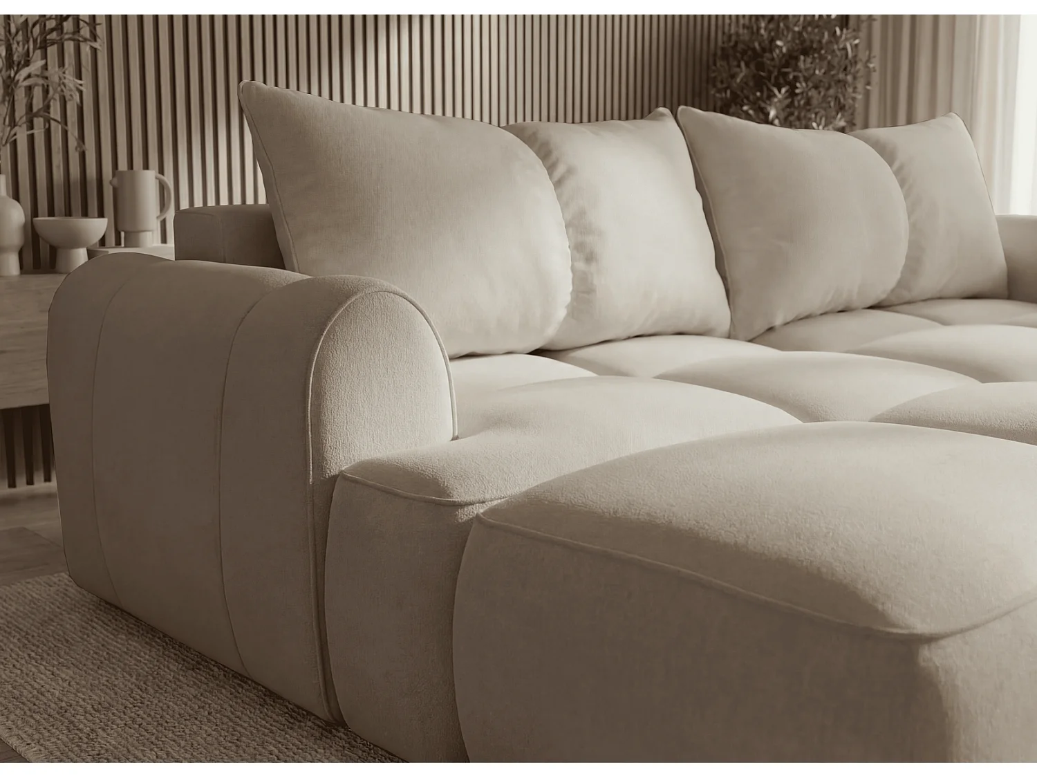 Canapé d'angle Avani 280 cm, canapé convertible avec rangement, design moderne, gauche, beige