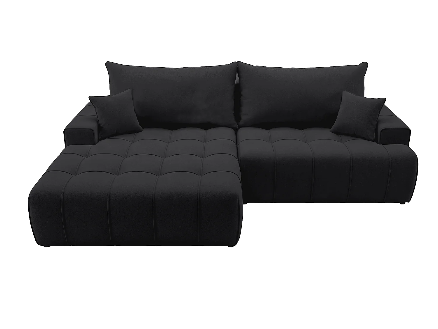 Canapé d'angle moderne Arvio 270 cm, convertible avec rangement, canapé design pour salon, gauche, noir