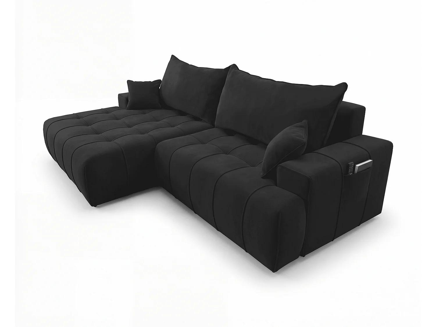 Canapé d'angle moderne Arvio 270 cm, convertible avec rangement, canapé design pour salon, gauche, noir