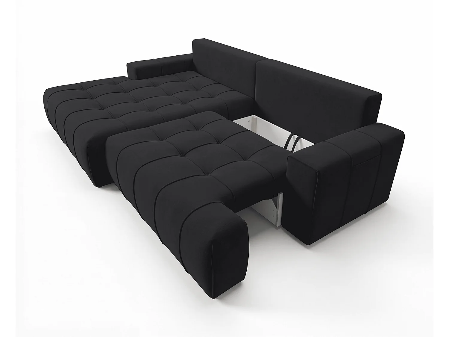 Canapé d'angle moderne Arvio 270 cm, convertible avec rangement, canapé design pour salon, gauche, noir