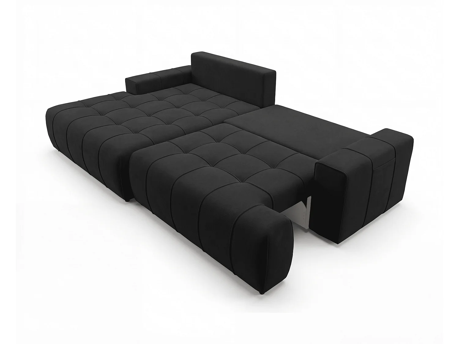 Canapé d'angle moderne Arvio 270 cm, convertible avec rangement, canapé design pour salon, gauche, noir