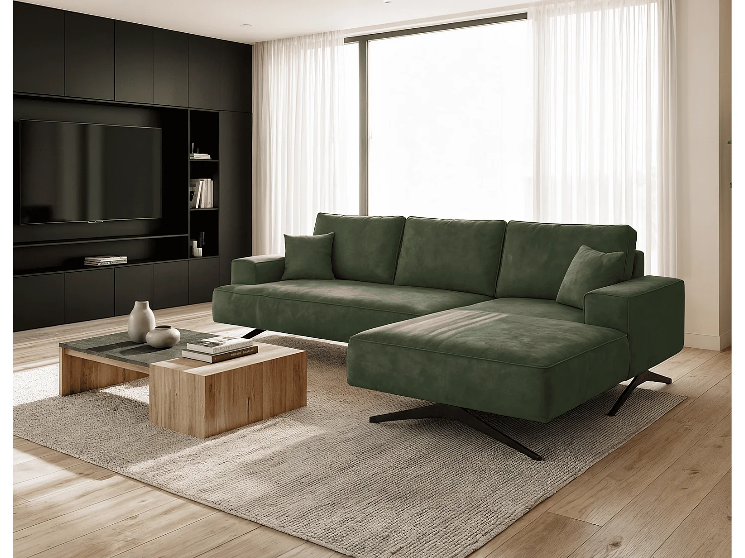 Ecksofa Zenaro in L-Form auf Füßen - modernes Design, Sofa 260 cm, rechts, Grün