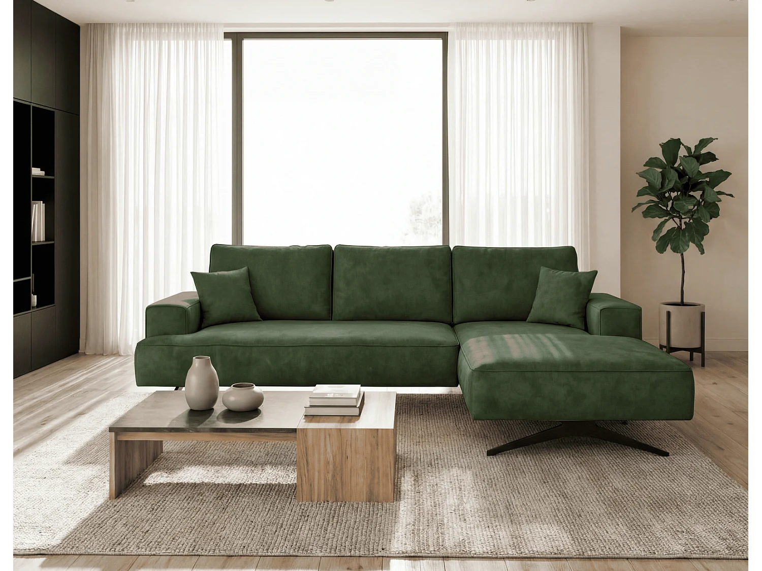 Ecksofa Zenaro in L-Form auf Füßen - modernes Design, Sofa 260 cm, rechts, Grün