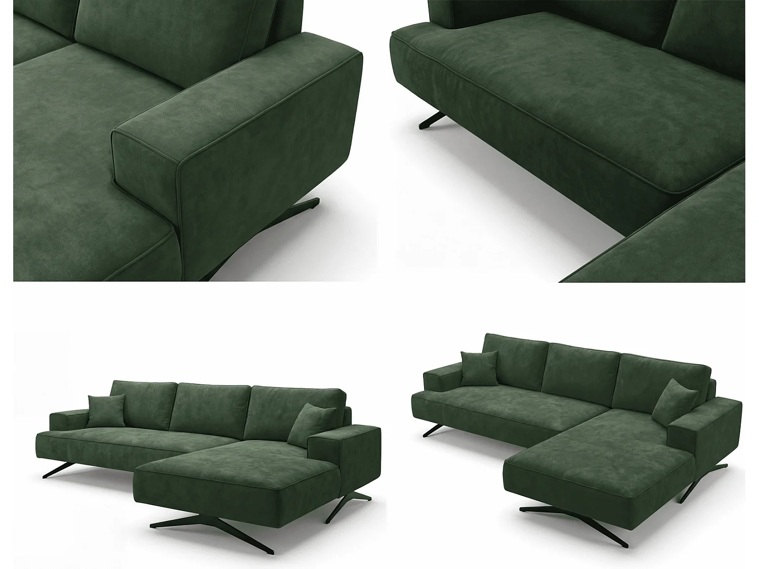 Ecksofa Zenaro in L-Form auf Füßen - modernes Design, Sofa 260 cm, rechts, Grün