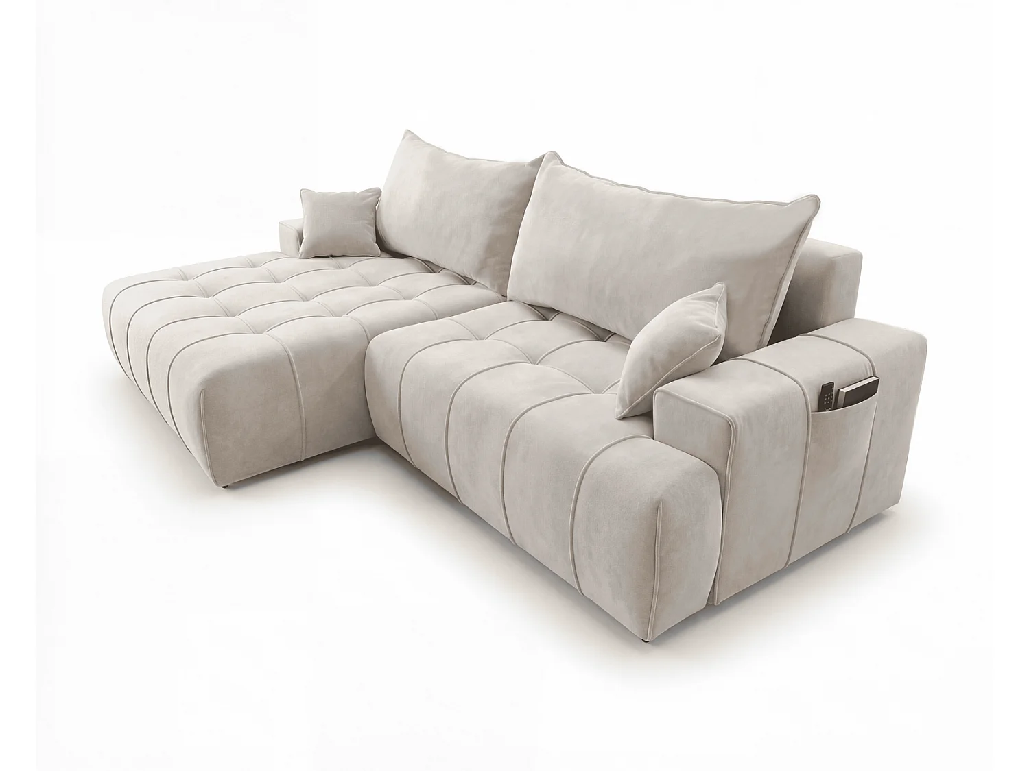 Canapé d'angle moderne Arvio 270 cm, convertible avec rangement, canapé design pour salon, gauche, beige