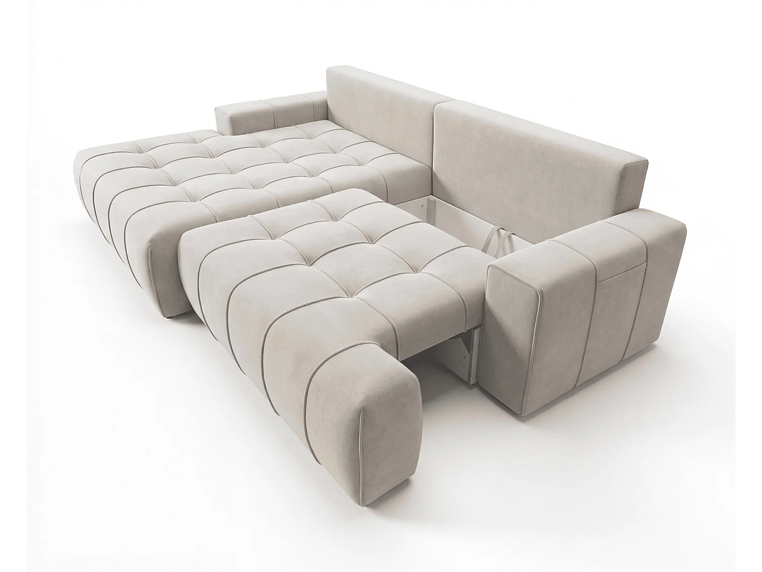 Canapé d'angle moderne Arvio 270 cm, convertible avec rangement, canapé design pour salon, gauche, beige