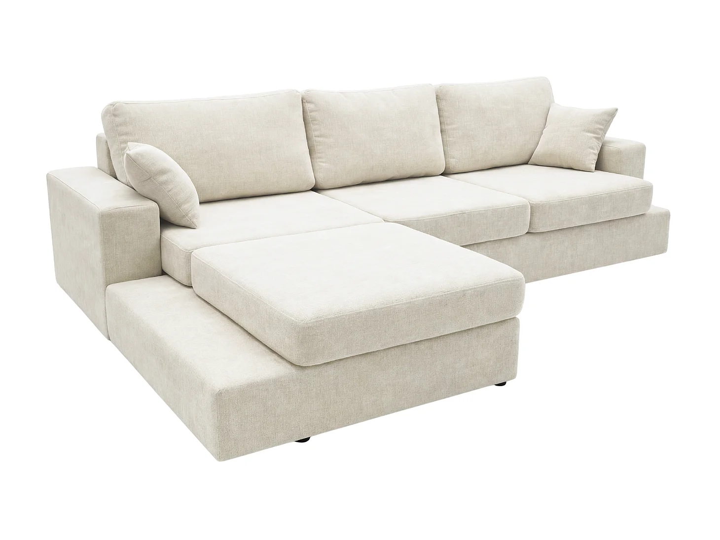 Canapé d'angle moelleux Fidenzo 260 cm, gauche, non convertible, design moderne, crème
