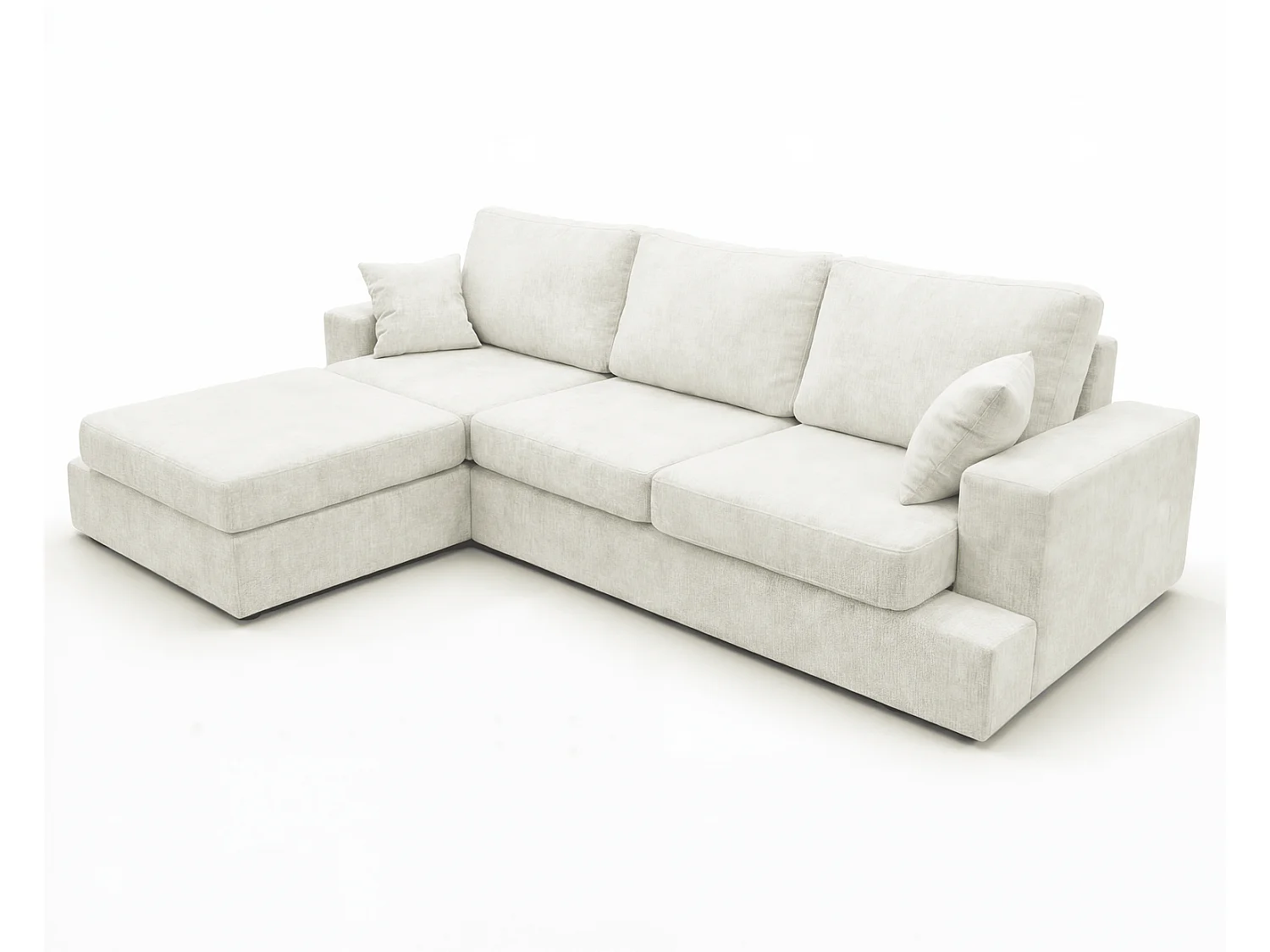 Canapé d'angle moelleux Fidenzo 260 cm, gauche, non convertible, design moderne, crème