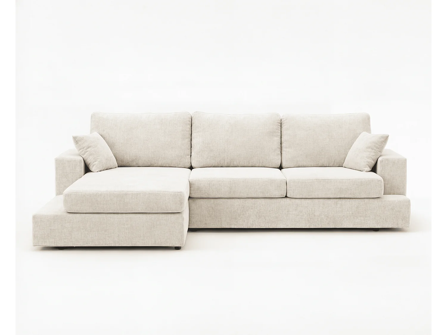 Canapé d'angle moelleux Fidenzo 260 cm, gauche, non convertible, design moderne, crème