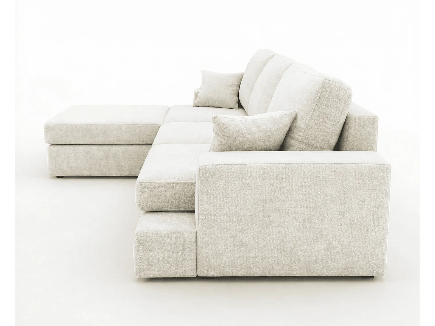 Canapé d'angle moelleux Fidenzo 260 cm, gauche, non convertible, design moderne, crème