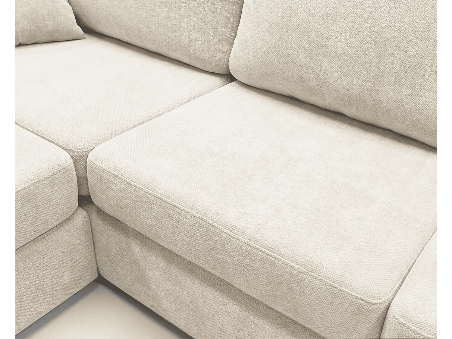 Canapé d'angle moelleux Fidenzo 260 cm, gauche, non convertible, design moderne, crème