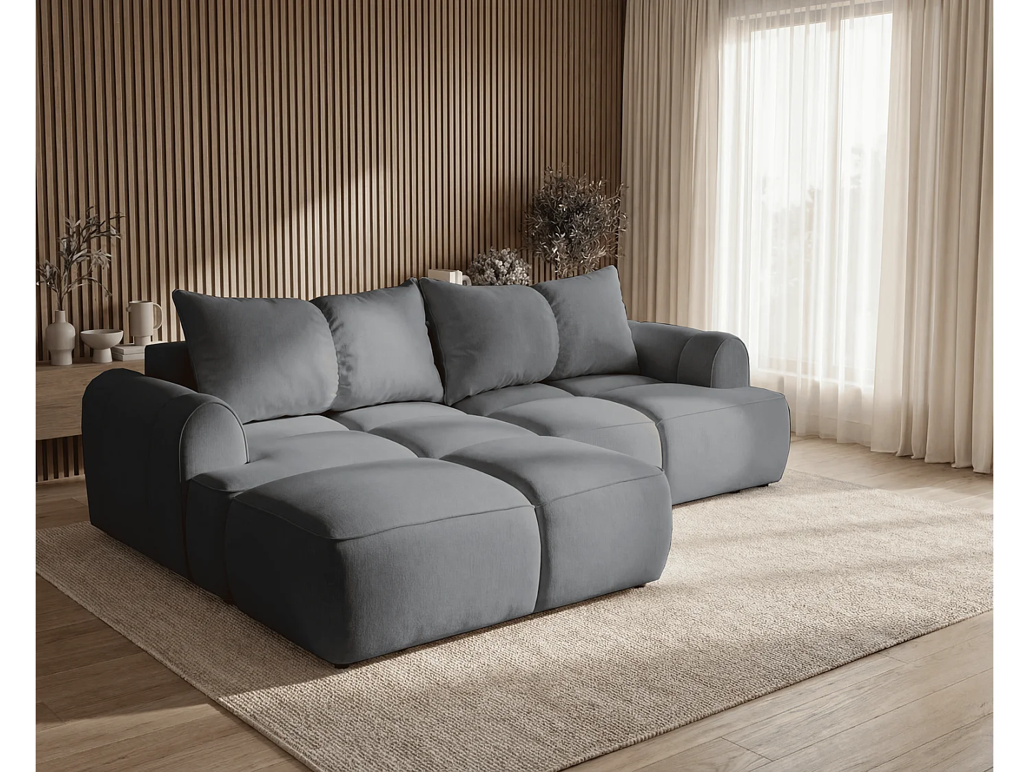 Canapé d'angle Avani 280 cm, canapé convertible avec rangement, design moderne, gauche, gris