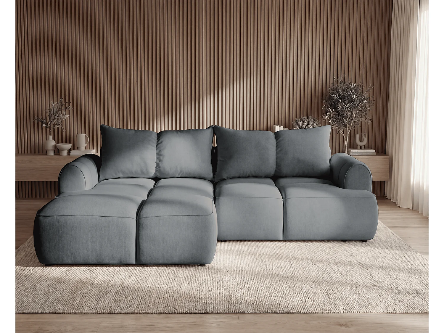 Canapé d'angle Avani 280 cm, canapé convertible avec rangement, design moderne, gauche, gris