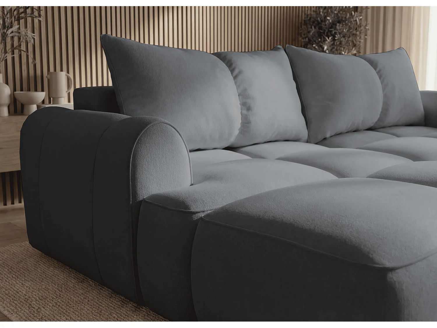 Canapé d'angle Avani 280 cm, canapé convertible avec rangement, design moderne, gauche, gris